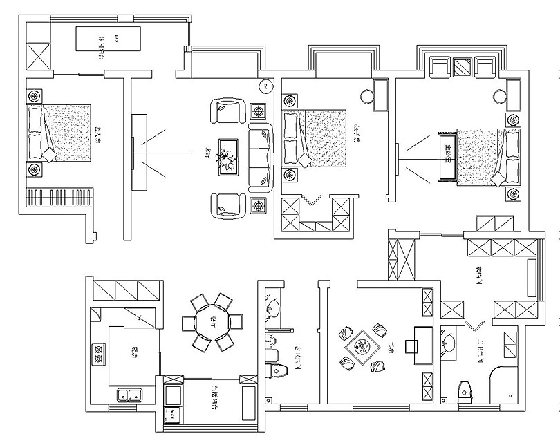 海龙香槟大道华城190平四室两厅装修效果图——户型布局图