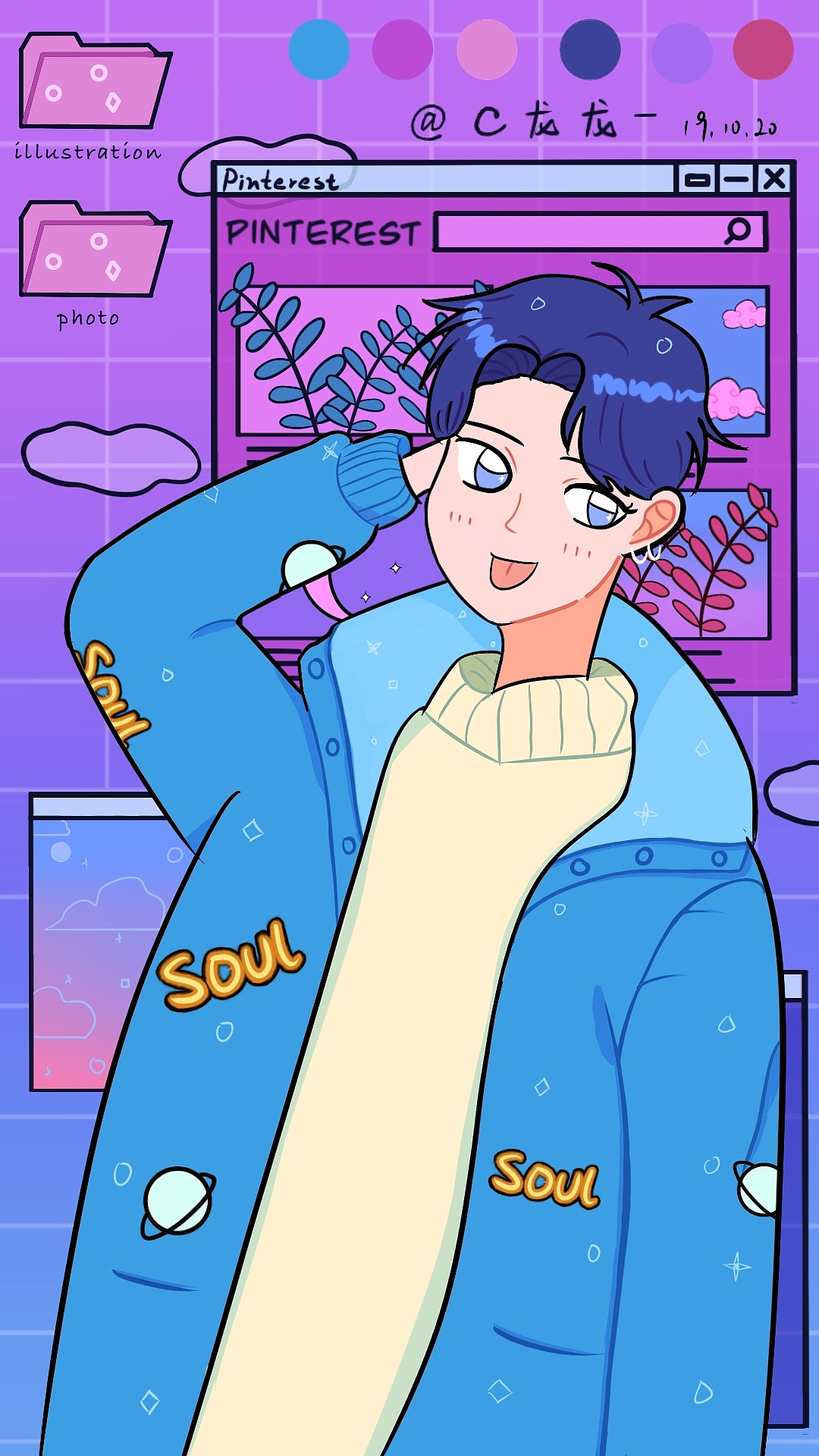 ipad插画-蒸汽波男孩（图ZMTgxMjU2ODU2） - 新锐潮流插画 - 站酷设计师龙龙Mino原创素材 - 站酷ZCOOL