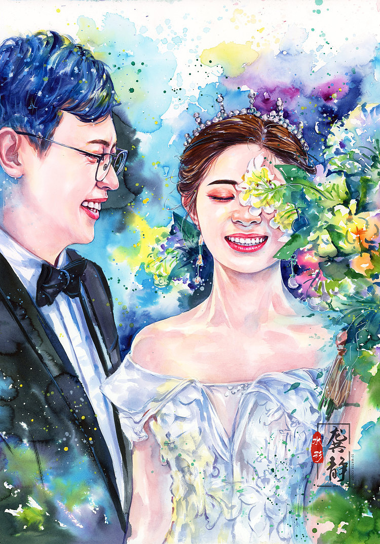 婚纱照定制分享（图ZMjI1NzQ2MTMy） - 商业插画 - 站酷设计师龚静水彩画原创素材 - 站酷ZCOOL