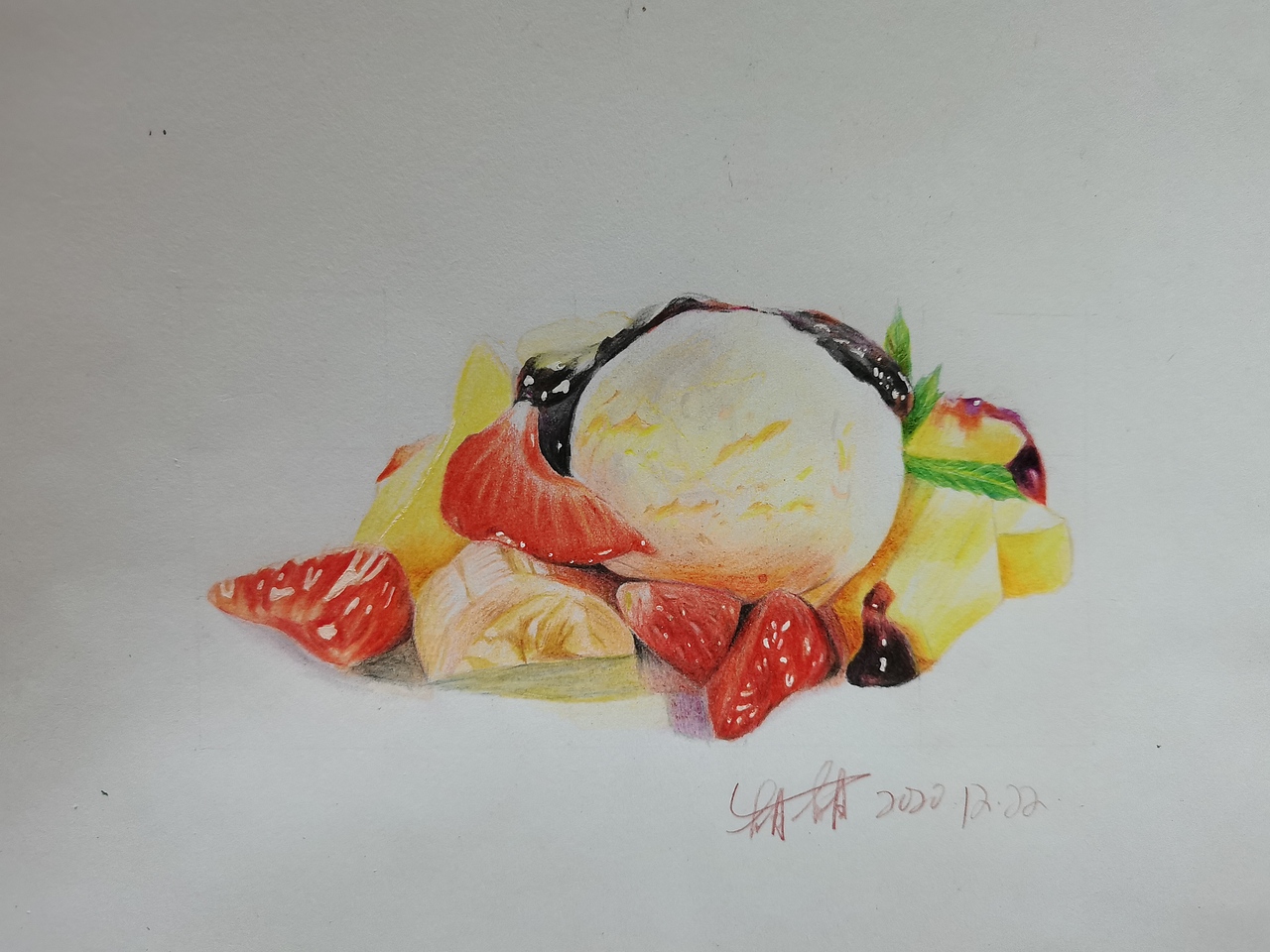 彩铅静物组合花卉甜品