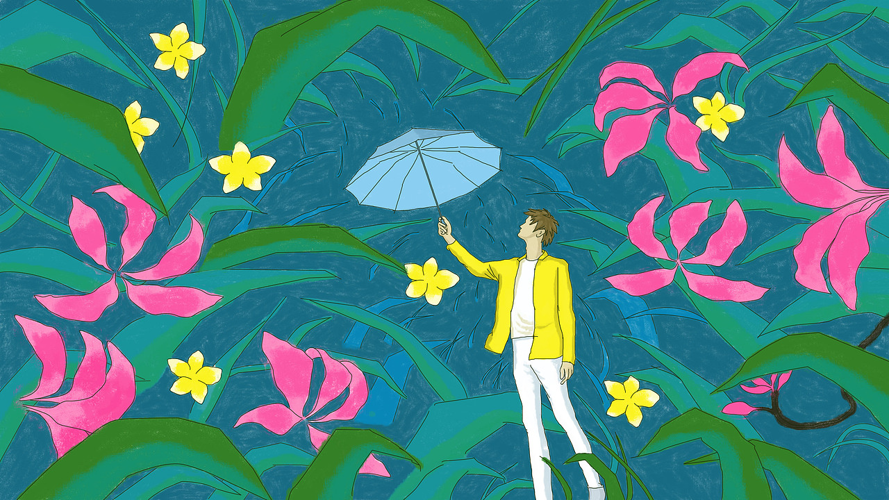 花海中举伞的男孩（图ZMjQwODYzMjg4） - 创作习作 - 站酷设计师睡莲居住的街道原创素材 - 站酷ZCOOL