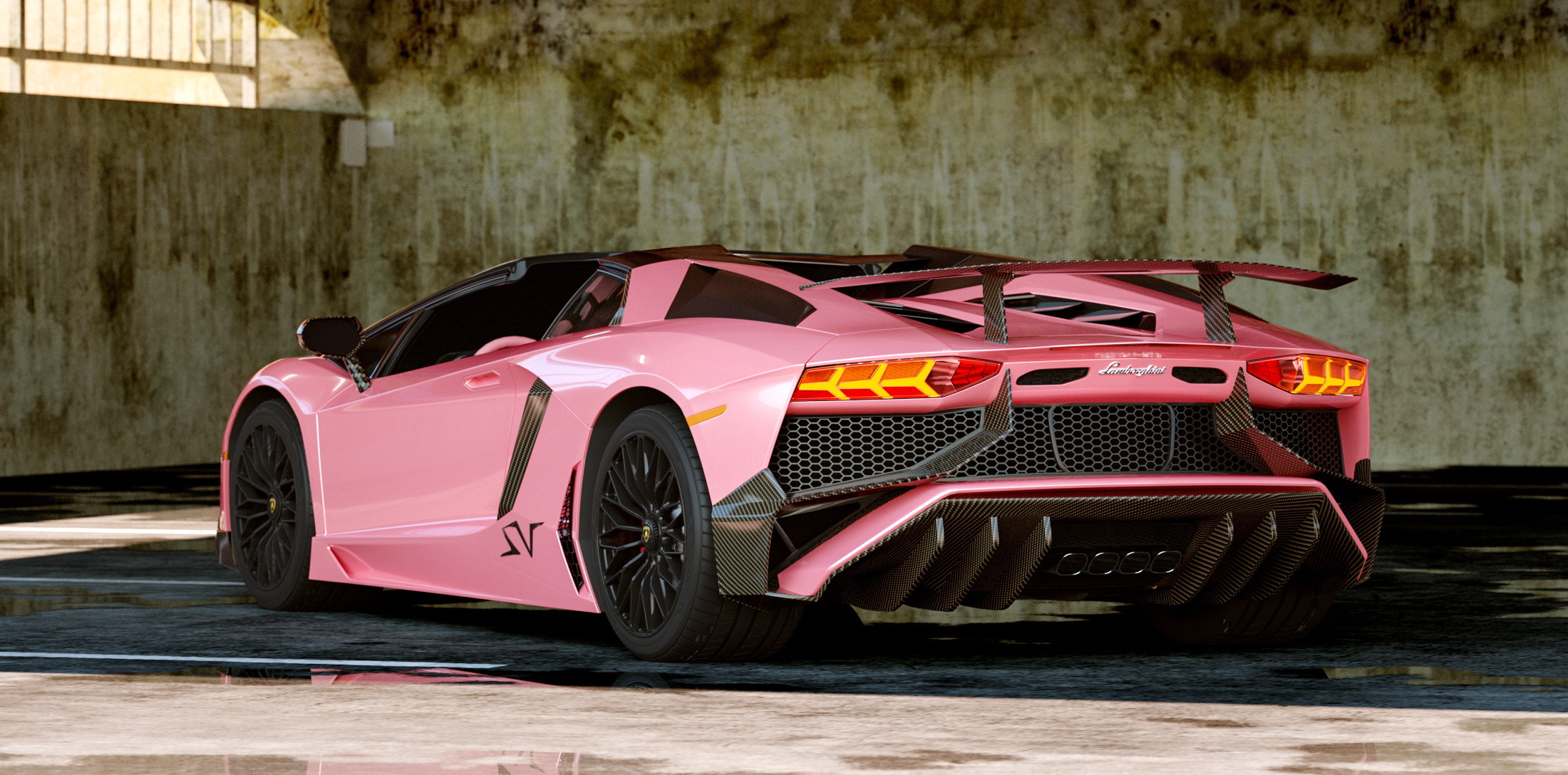 汽车渲染 兰博基尼 埃文塔多 死亡芭比粉 渲染