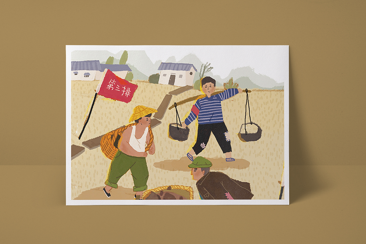 溧塘水库怀旧挑圩图（图ZMTMxNjY2ODEy） - 商业插画 - 站酷设计师猫屋Becky原创素材 - 站酷ZCOOL