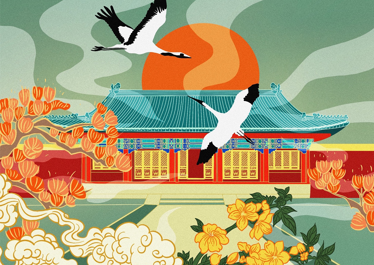 中国风建筑系列插画设计