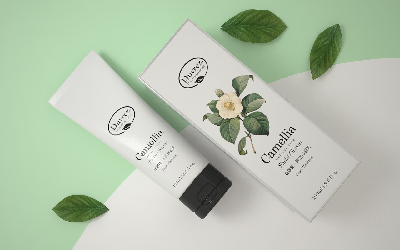 化妆品包装护肤品包装山茶花洁面乳©刘益铭原创作品（图ZMTY3NjUwMDA4） - 包装 - 站酷设计师刘益铭原创素材 - 站酷ZCOOL