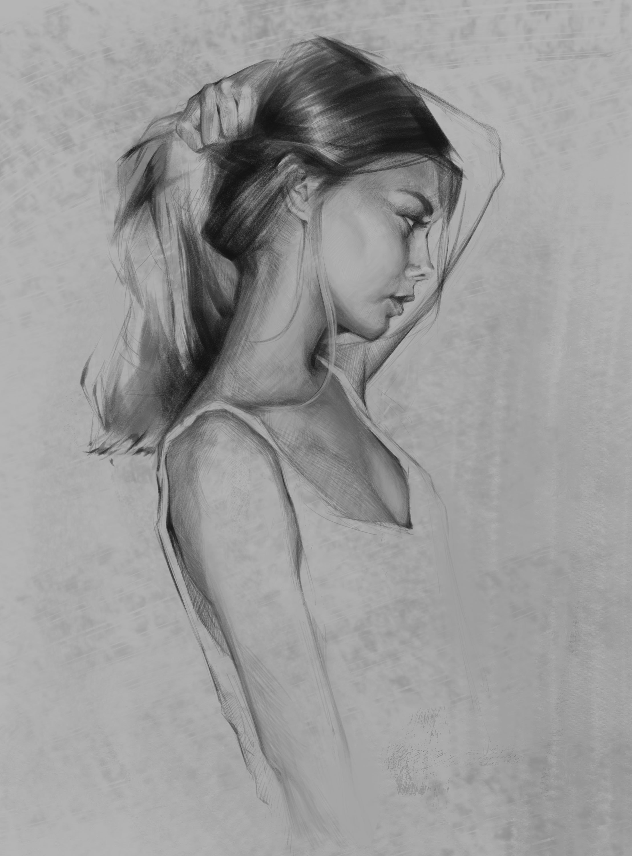 超写实素描女子一幅（高清素描图片）-露西学画画