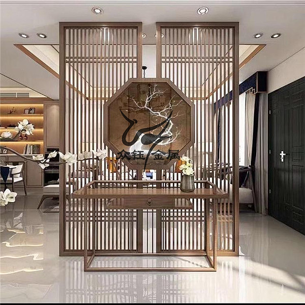 酒店钛金铝艺雕花镂空屏风 铝板雕刻屏风隔断