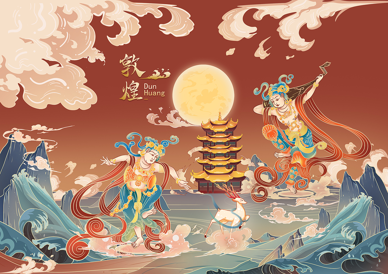【敦煌乐隐】（图ZMjg0MzMwMDI4） - 商业插画 - 站酷设计师野三椒原创素材 - 站酷ZCOOL