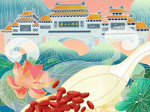 国潮插画 广东美食  城市美食 世界美食之都——顺德