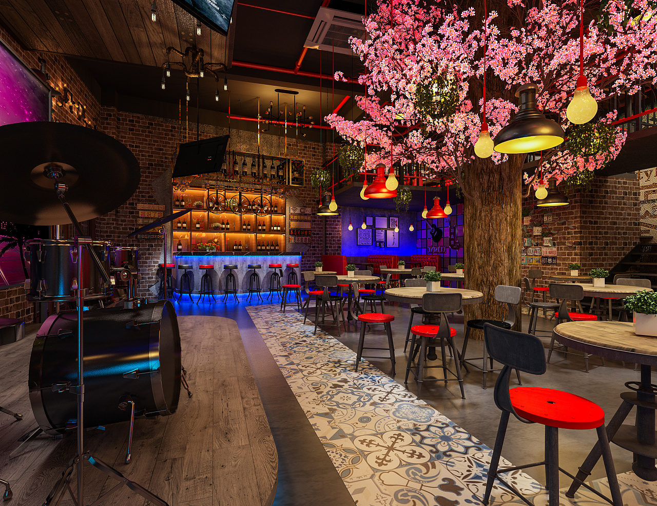 工装|樱花树下的邂逅-音乐餐吧—餐饮