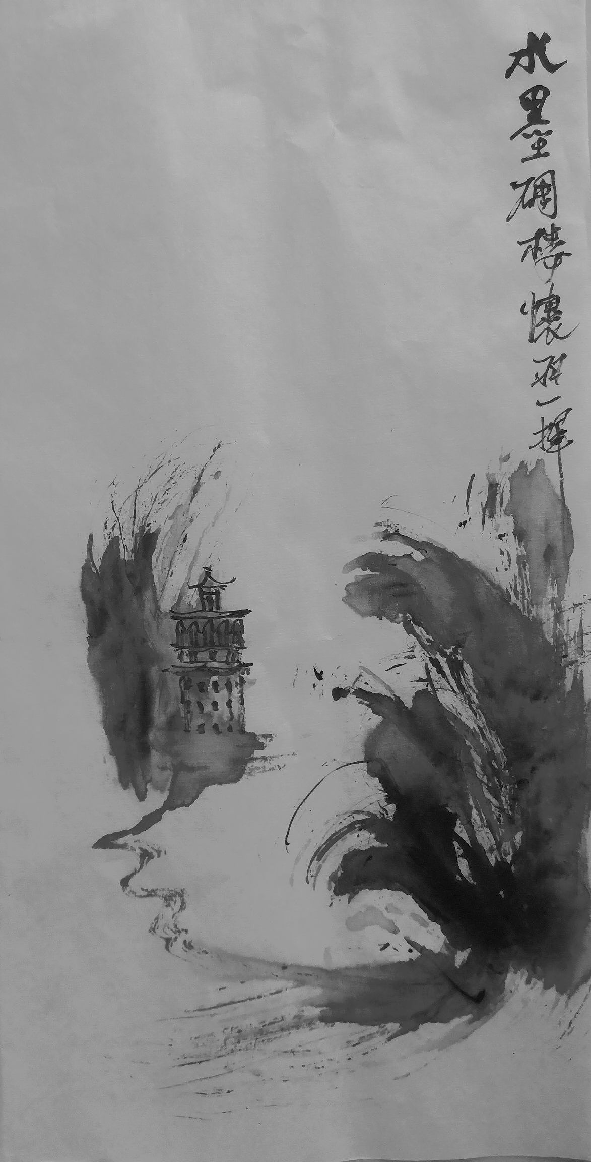 怀羽黄仍彬水墨碉楼 中国画