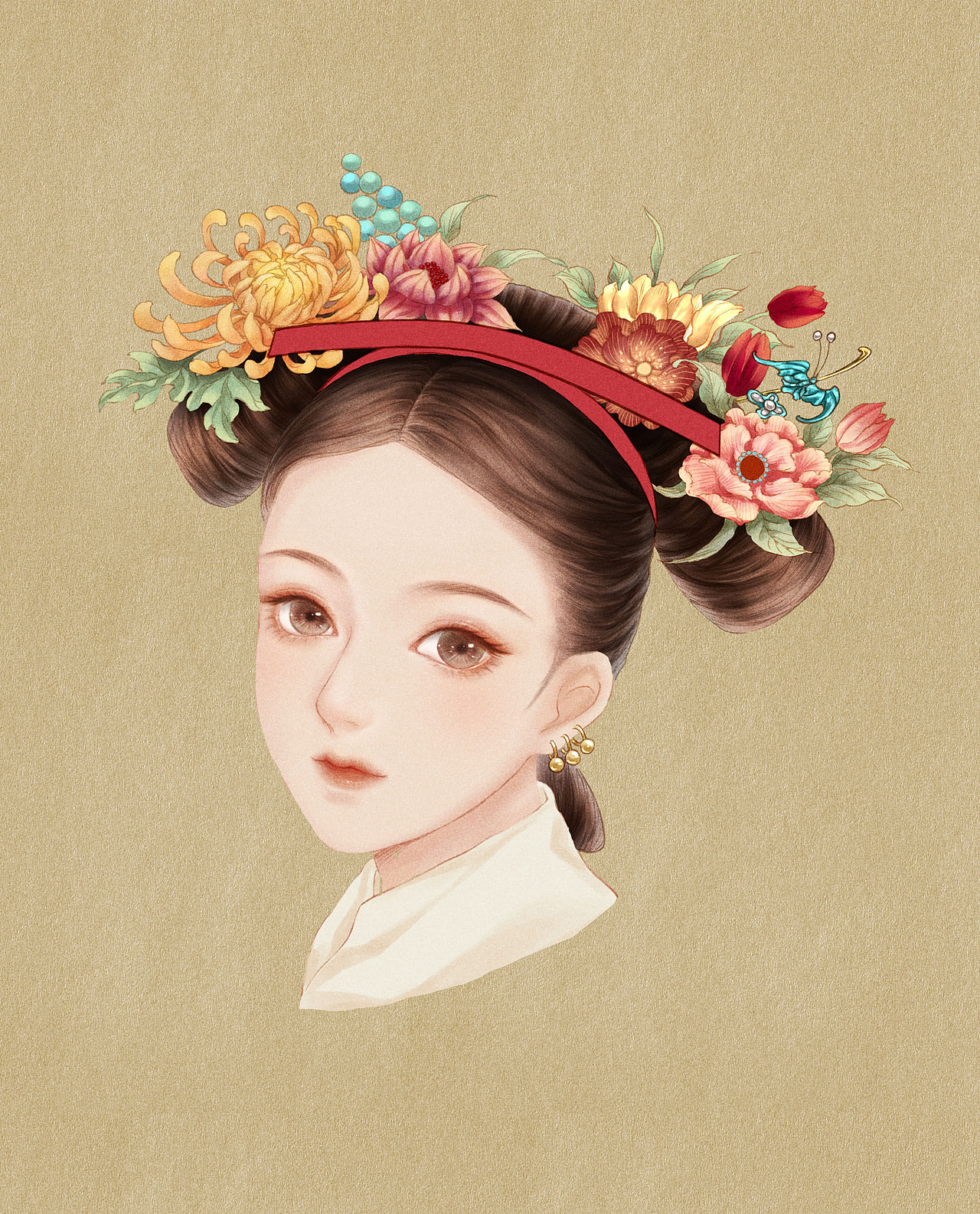 高漫的古风绘画直播课程之清代女子旗头