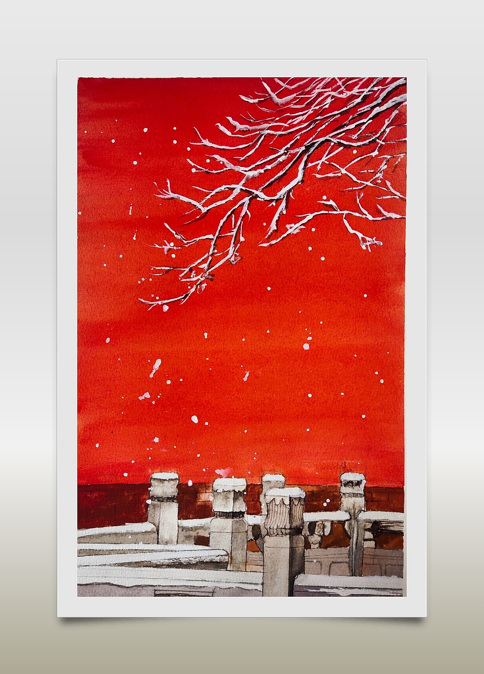 故宫雪景水彩原创场景