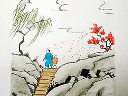 手繪  中國山水畫  春