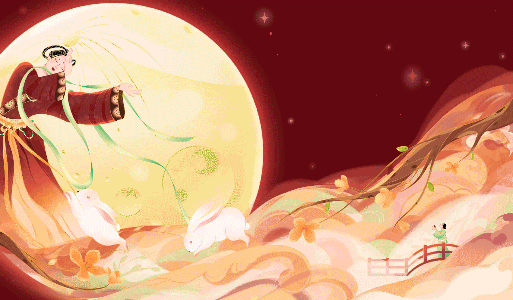 中秋主视觉kv 《月映仲秋》包装插画 节日国风插画