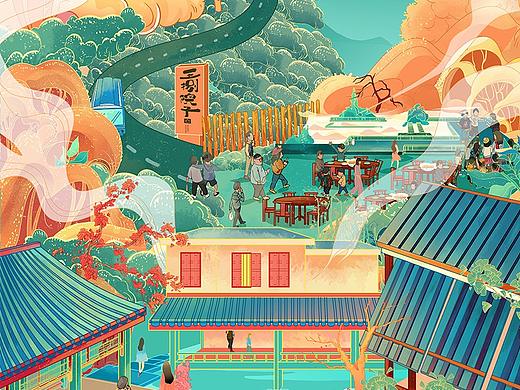 长沙网红餐厅-王捌院子国风插画