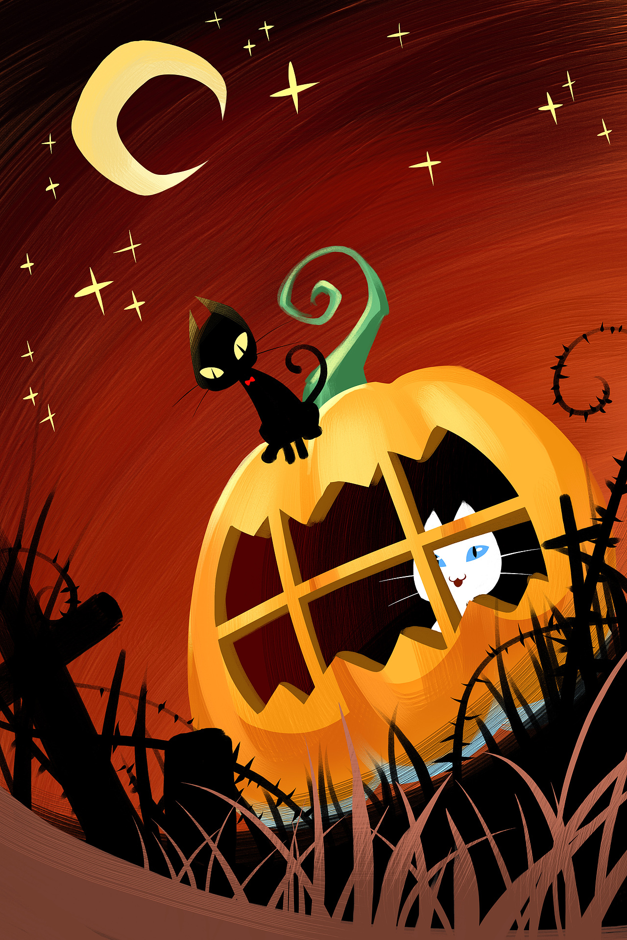 万圣节僵尸魔鬼女巫手绘插画