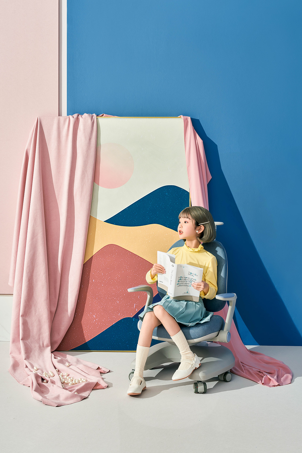 igrow爱果乐贝壳椅60麂皮绒学习椅70产品摄影