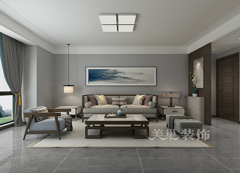 华尔中心160平方四室两厅新中式案例效果图（图ZMTIyODE2Njg0） - 家装设计 - 站酷设计师河南郑州美巢装饰原创素材 - 站酷ZCOOL