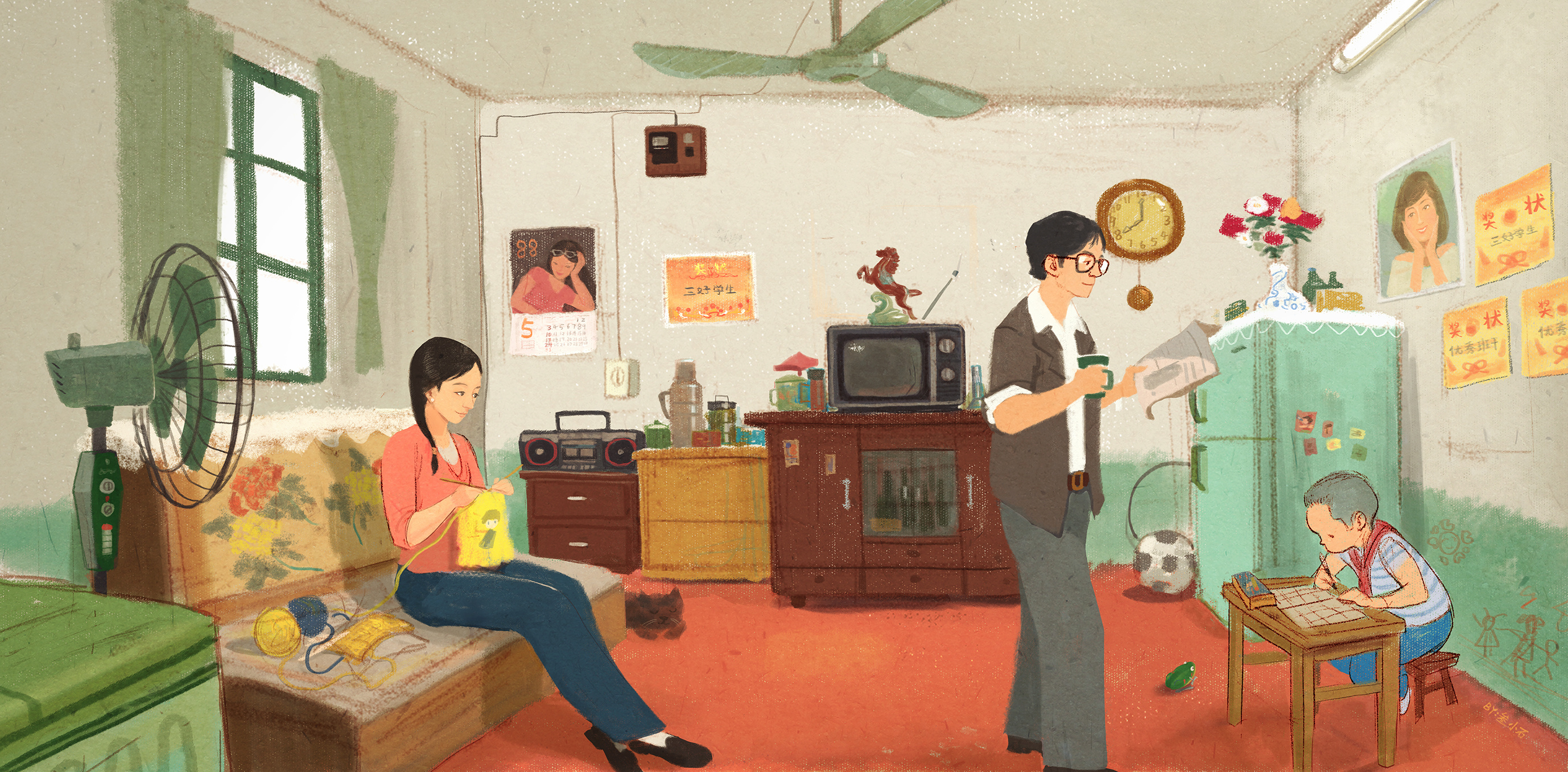 一家人&一座城 | 改革开放40年插画