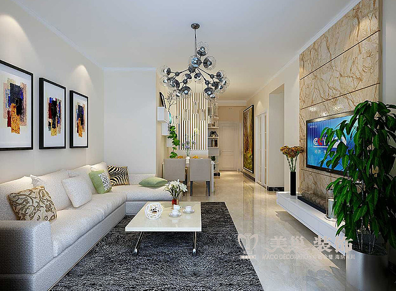 郑州天地湾小三房87平现代简约装修样板间---客厅全景