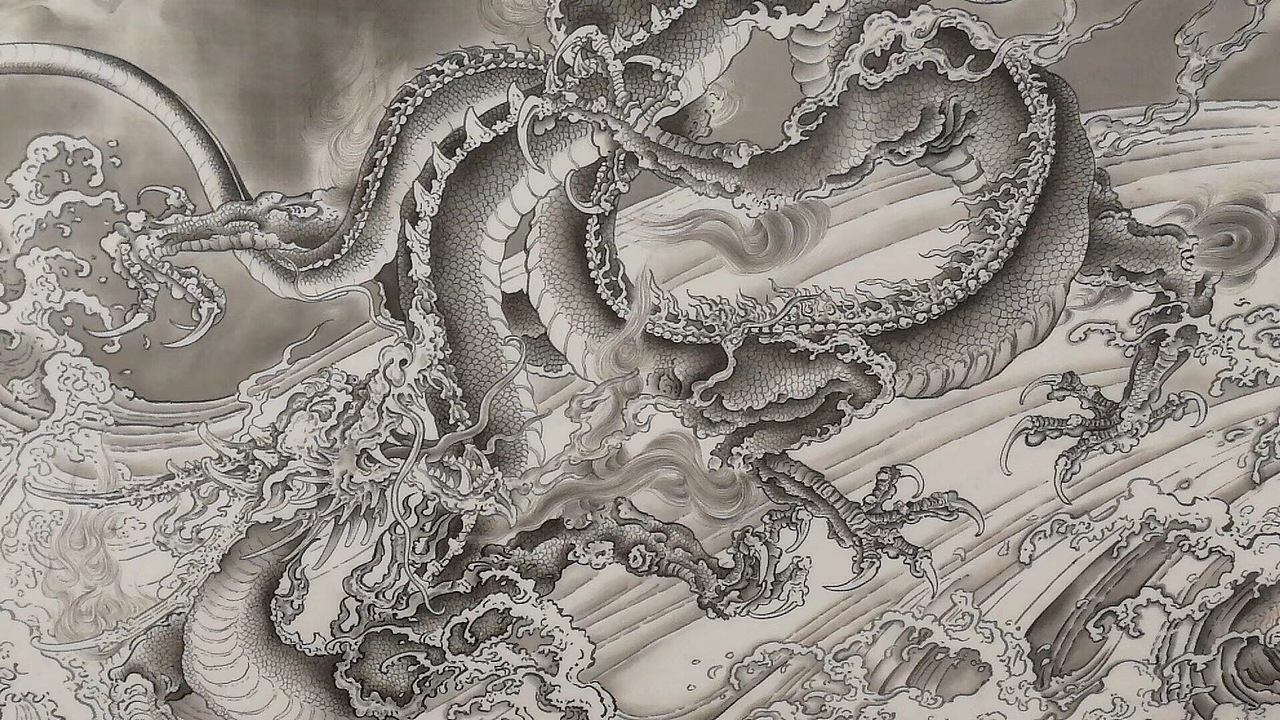 杨立松精品力作绢本作品【九龙图】_专业字画-站酷zcool