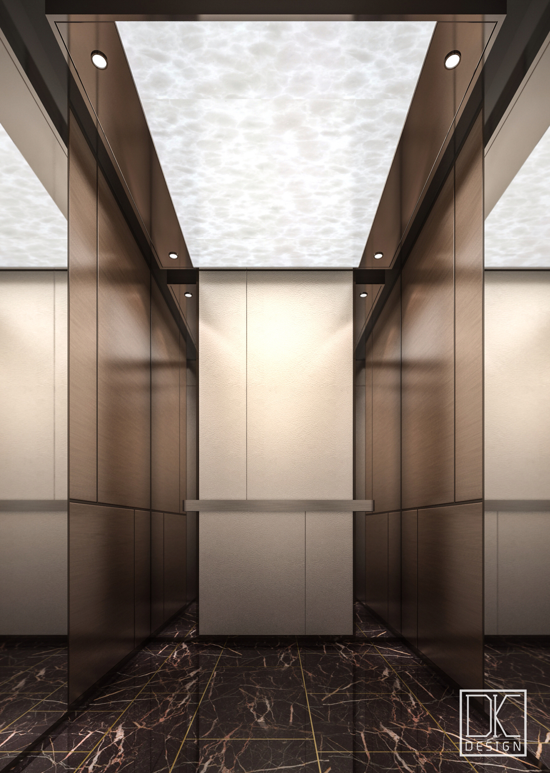 菱形大理石地板装饰的走廊电梯井装修效果图_蛙客网viwik.com