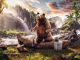 合成-钓鱼的熊&日系风茶壶