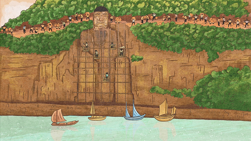 乐山大佛插画绘制（图ZMzYxNjc1MDk2） - 艺术插画 - 站酷设计师enbba原创素材 - 站酷ZCOOL