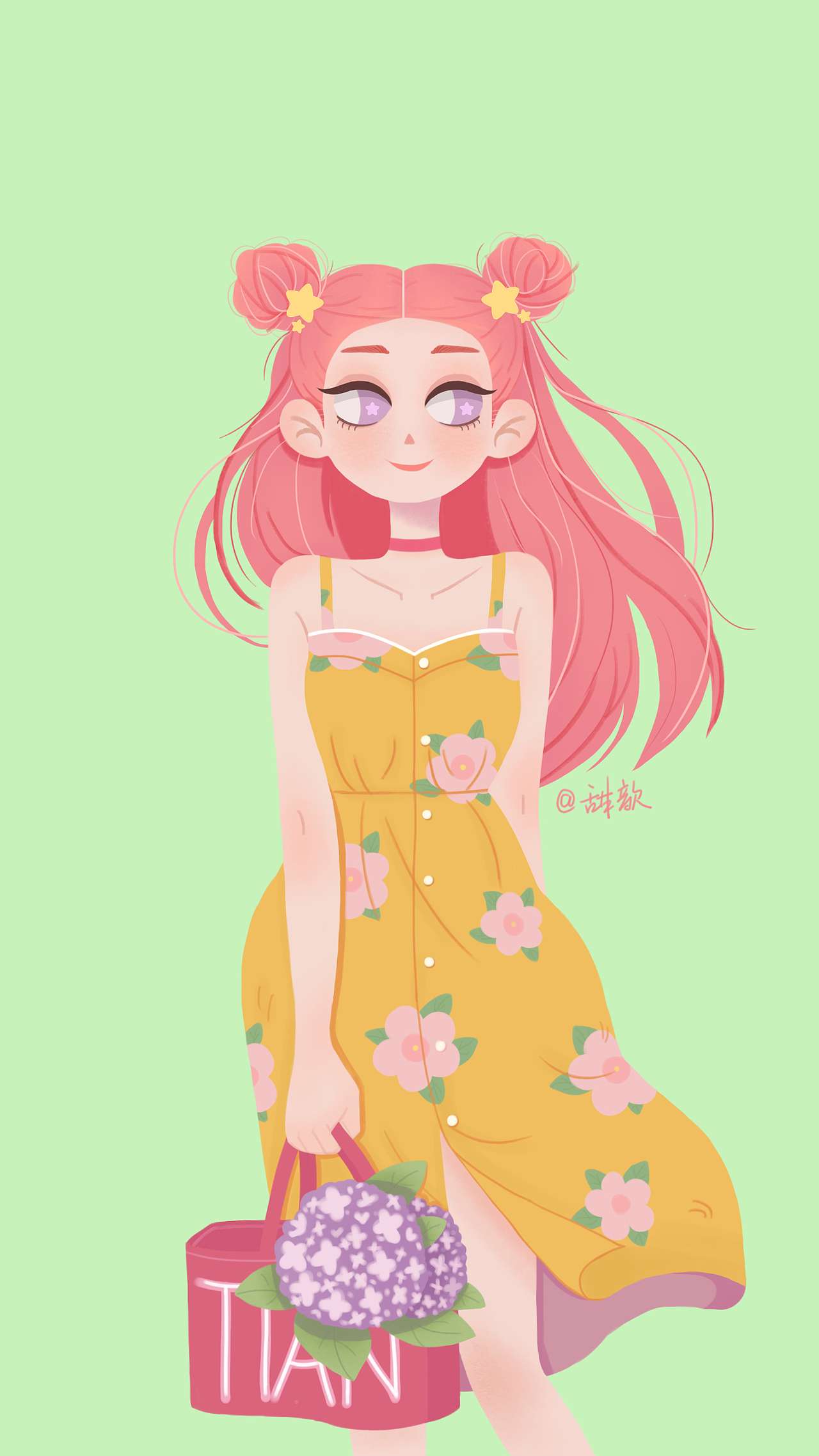 森女系女孩手绘插画