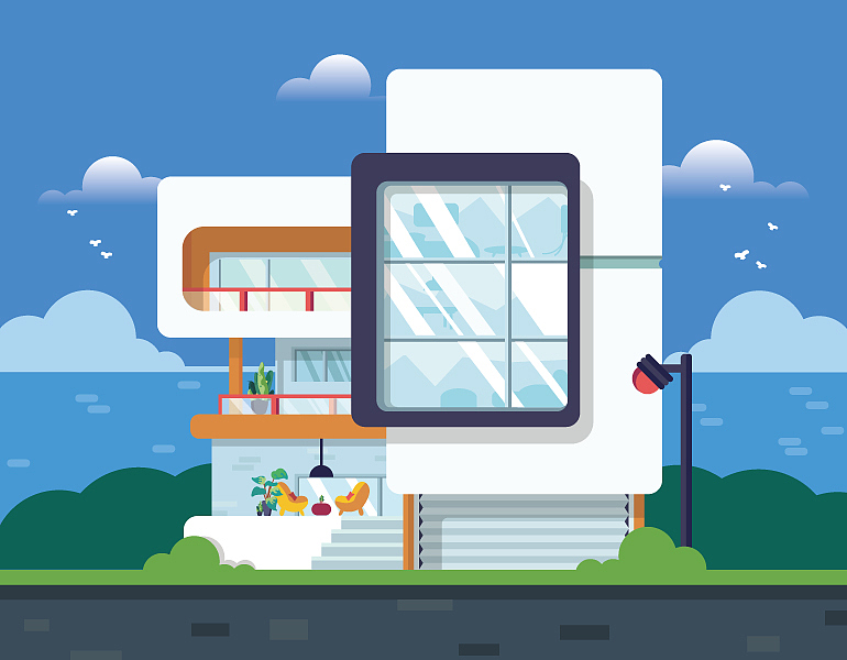 扁平风格建筑插画-临摹（图ZMTgwMzIxMDI4） - 创作习作 - 站酷设计师Youngx_原创素材 - 站酷ZCOOL