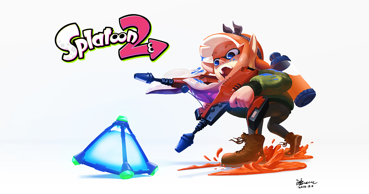 喷射战士2—墨灵：乌贼娘（Splatoon2 Fan Art）（图ZMTI1MTc0Njc2） - 游戏原画 - 站酷设计师panpeitong原创素材 - 站酷ZCOOL