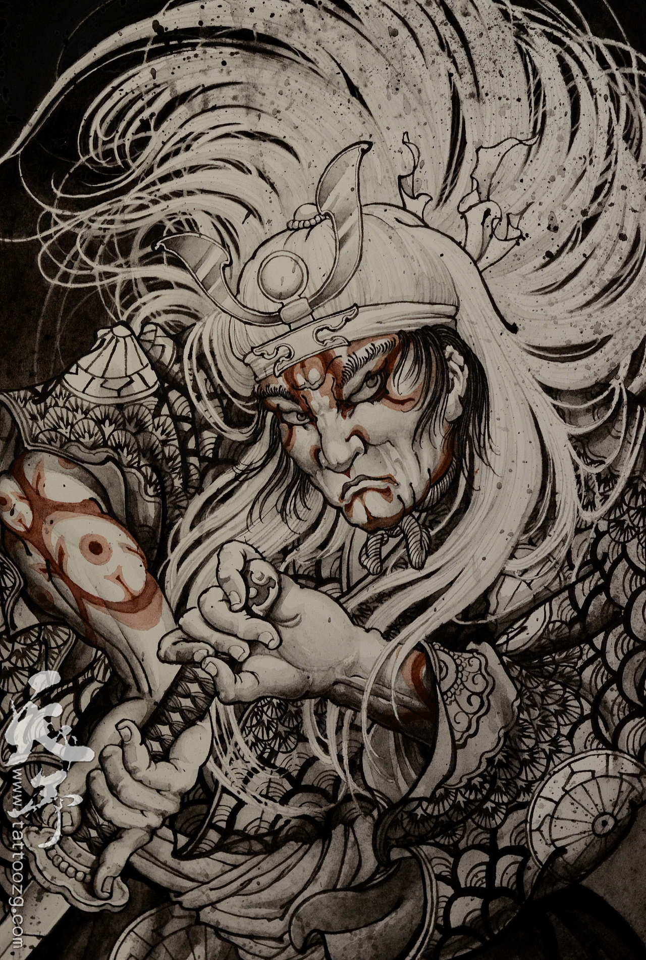 西安天予刺绘画作品《挥刀武士》（图ZNzU3NjAwMzI=） - 绘画 - 站酷设计师西安天予刺青原创素材 - 站酷ZCOOL