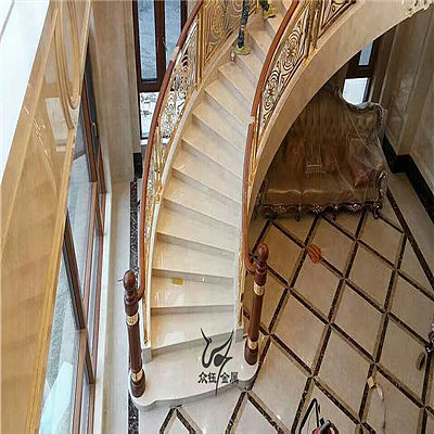 黄古铜中式楼梯雕刻护栏别墅楼梯护栏众钰一站式服务