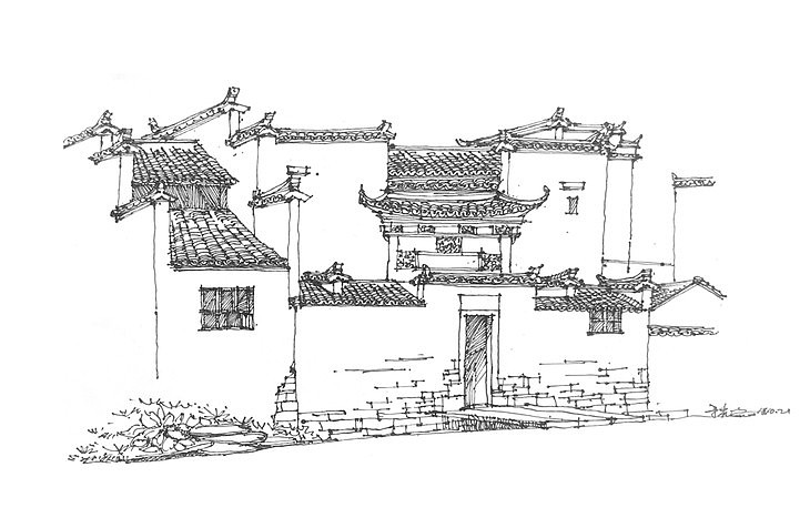 徽派建筑宏村写生系列步骤临摹图一行手绘昆明培训