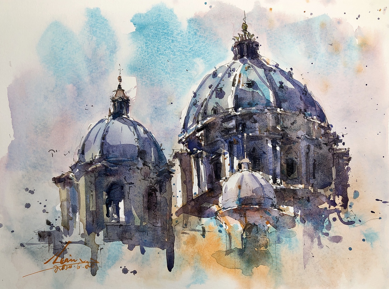 怎么画教堂建筑水彩插画？（图ZMjEzMTY3MzE2） - 绘画 - 站酷设计师多么水彩原创素材 - 站酷ZCOOL