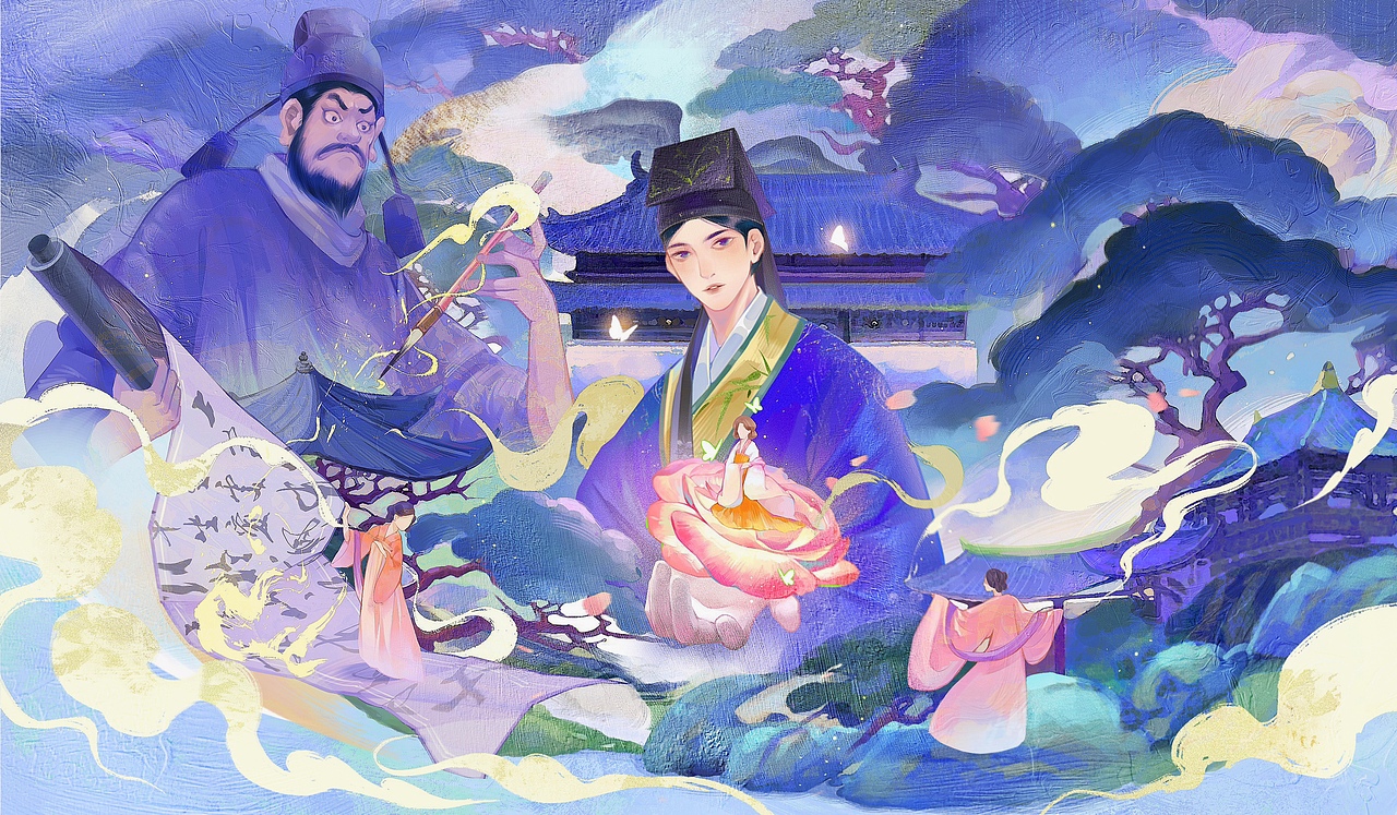 游园惊梦插画（图ZMzY1NzY1OTIw） - 商业插画 - 站酷设计师秃头大王林小强原创素材 - 站酷ZCOOL