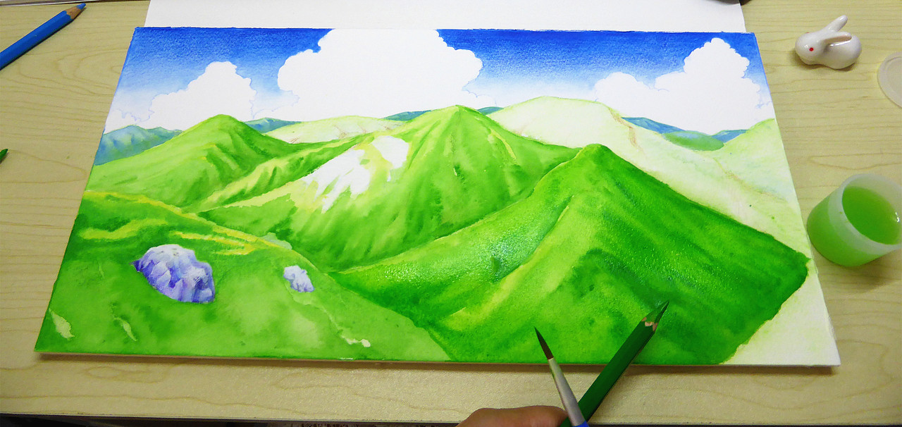 水溶色铅笔山脉