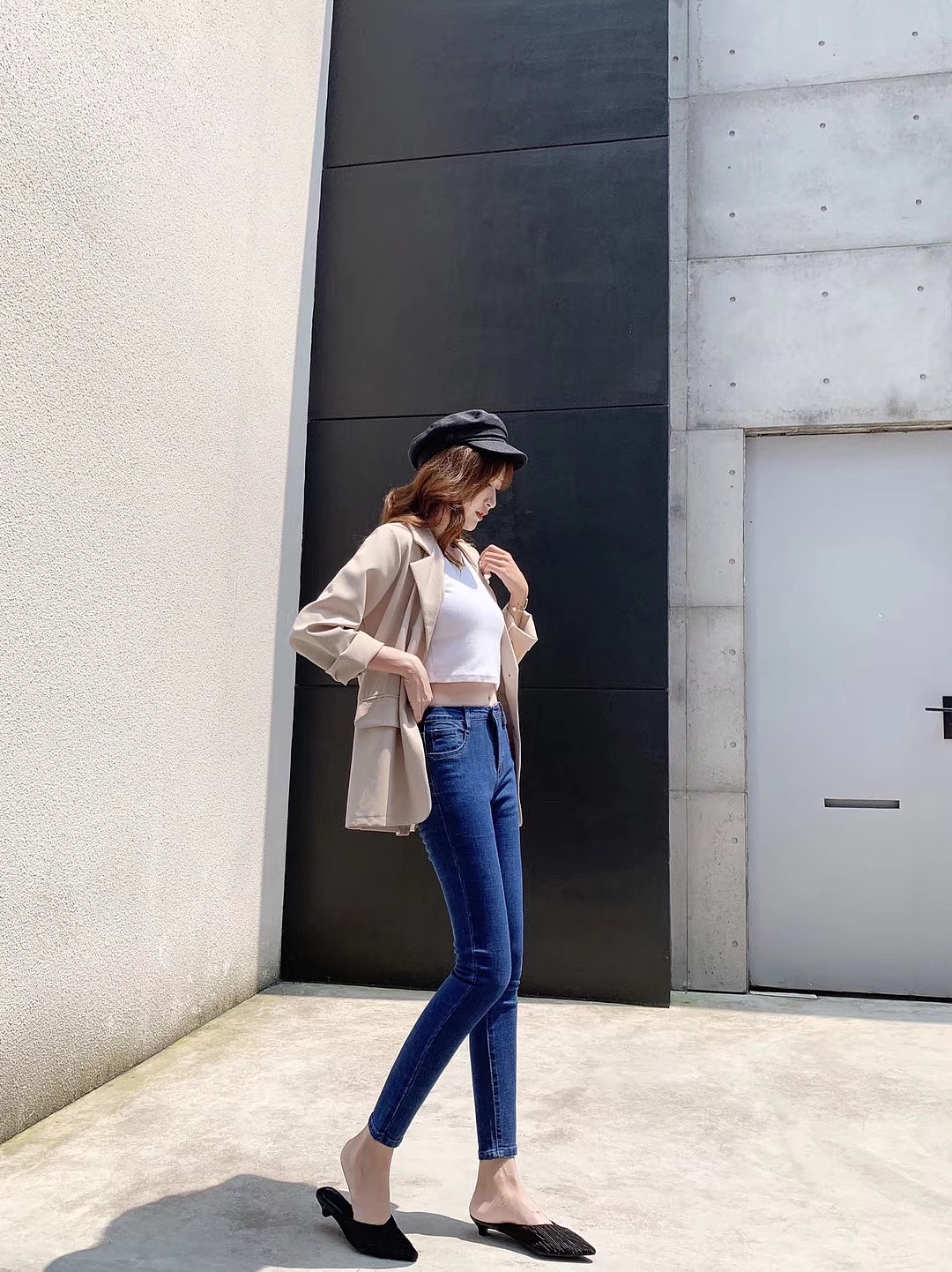 模特丝丝紧身牛仔裤 休闲裤 铅笔裤 外景拍摄