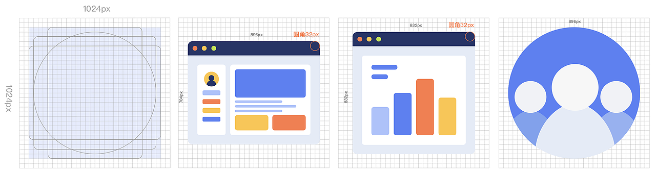 材质机理
海兔资产默认无机理扁平化,出于涉及到不同领域业务场景的使用情况,设计者可以适当地对图形添加噪点、纹路、渐变等机理效果,这一块不作详细建议,根据实际情况自定义即可;