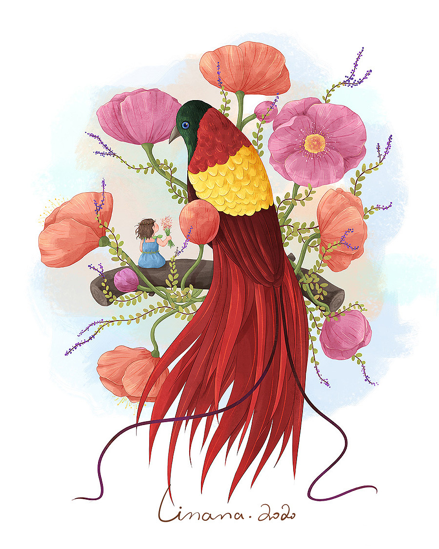 童年·与极乐鸟（图ZMjIxNTQzODU2） - 艺术插画 - 站酷设计师李那那原创素材 - 站酷ZCOOL