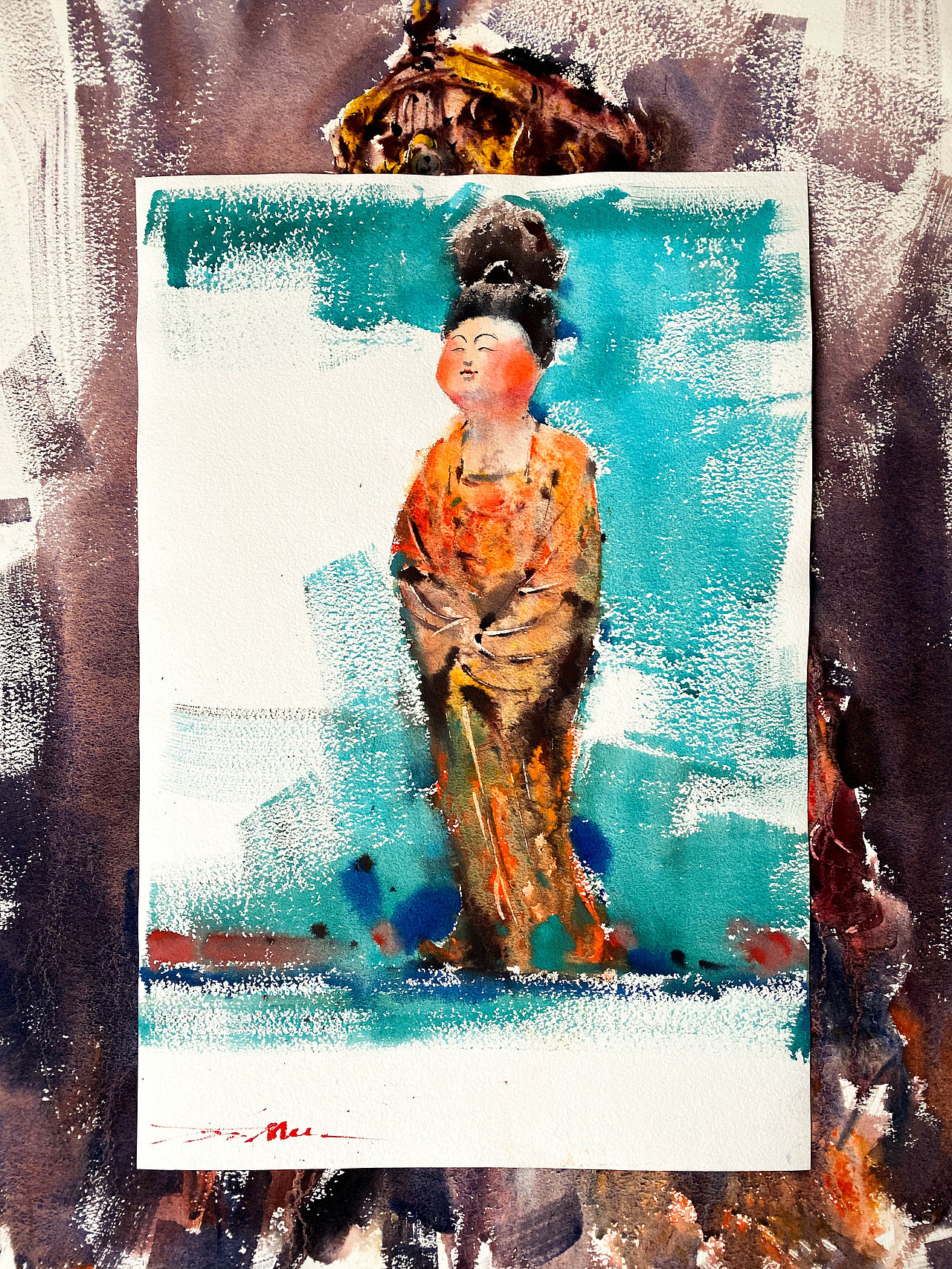 大猫水彩-唐三彩微胖小女神