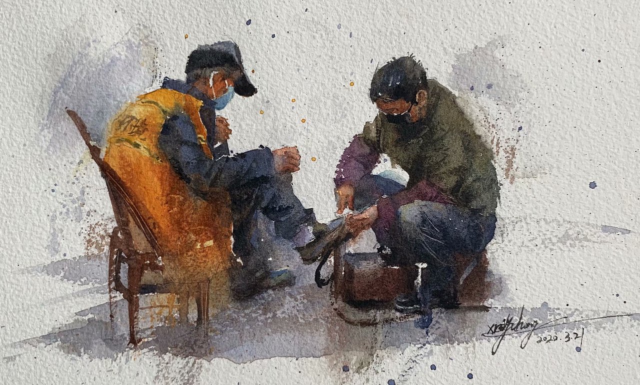 夏宇航水彩《疫情后的民生百态》|纯艺术|绘画|燃动夏日_原创作品