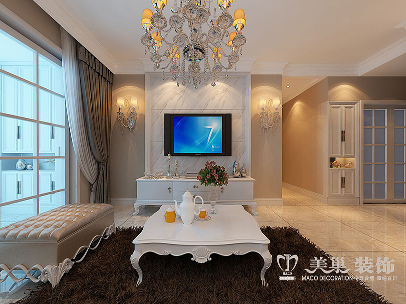 郑州东阔泰和90平两室两厅简欧风格装修效果图