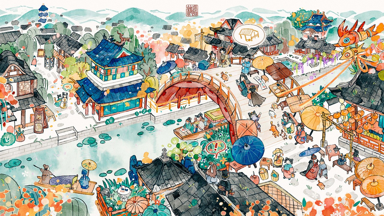 江南百景图 周年贺图（图ZMjY2MTEwMzgw） - 商业插画 - 站酷设计师道道维原创素材 - 站酷ZCOOL