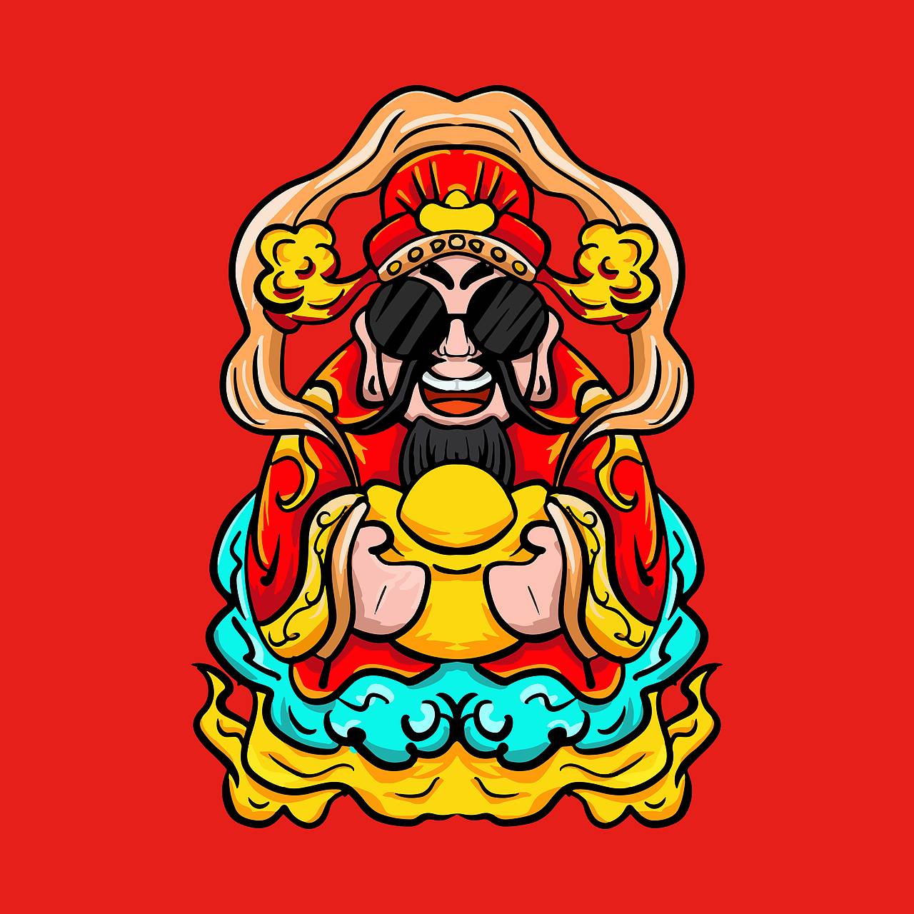 0原创作品插画商业插画财神财神爷卡通财神财神插画手绘财神虎年红包