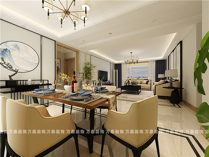 济南万泰装饰西江华府新中式效果图——客餐厅