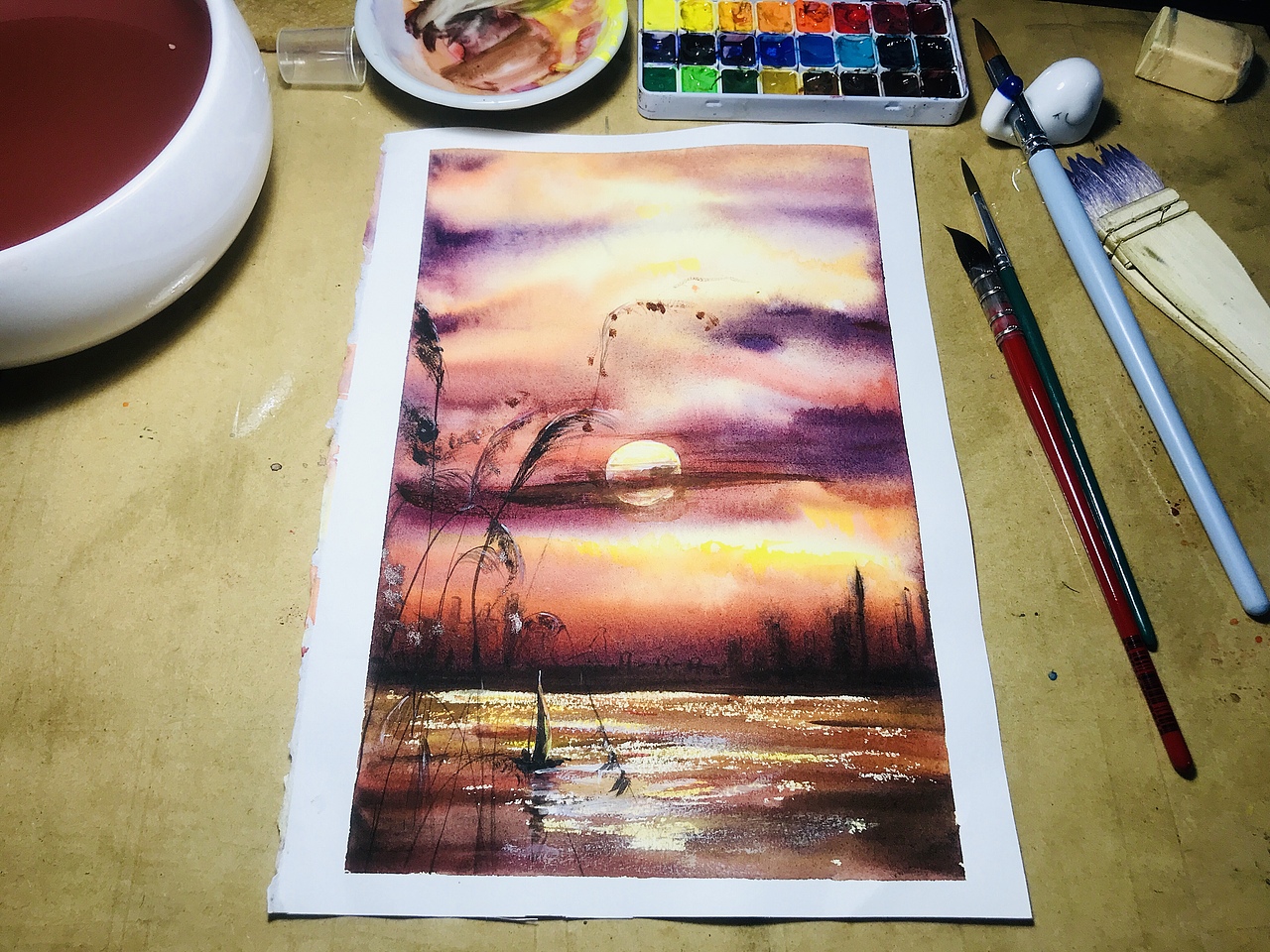 夕阳-湖面的波光