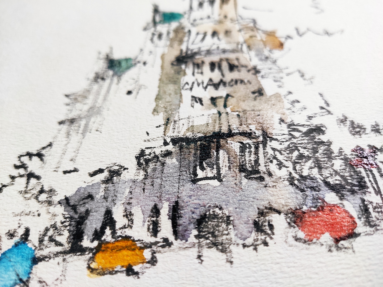 钢笔淡彩建筑风景速写