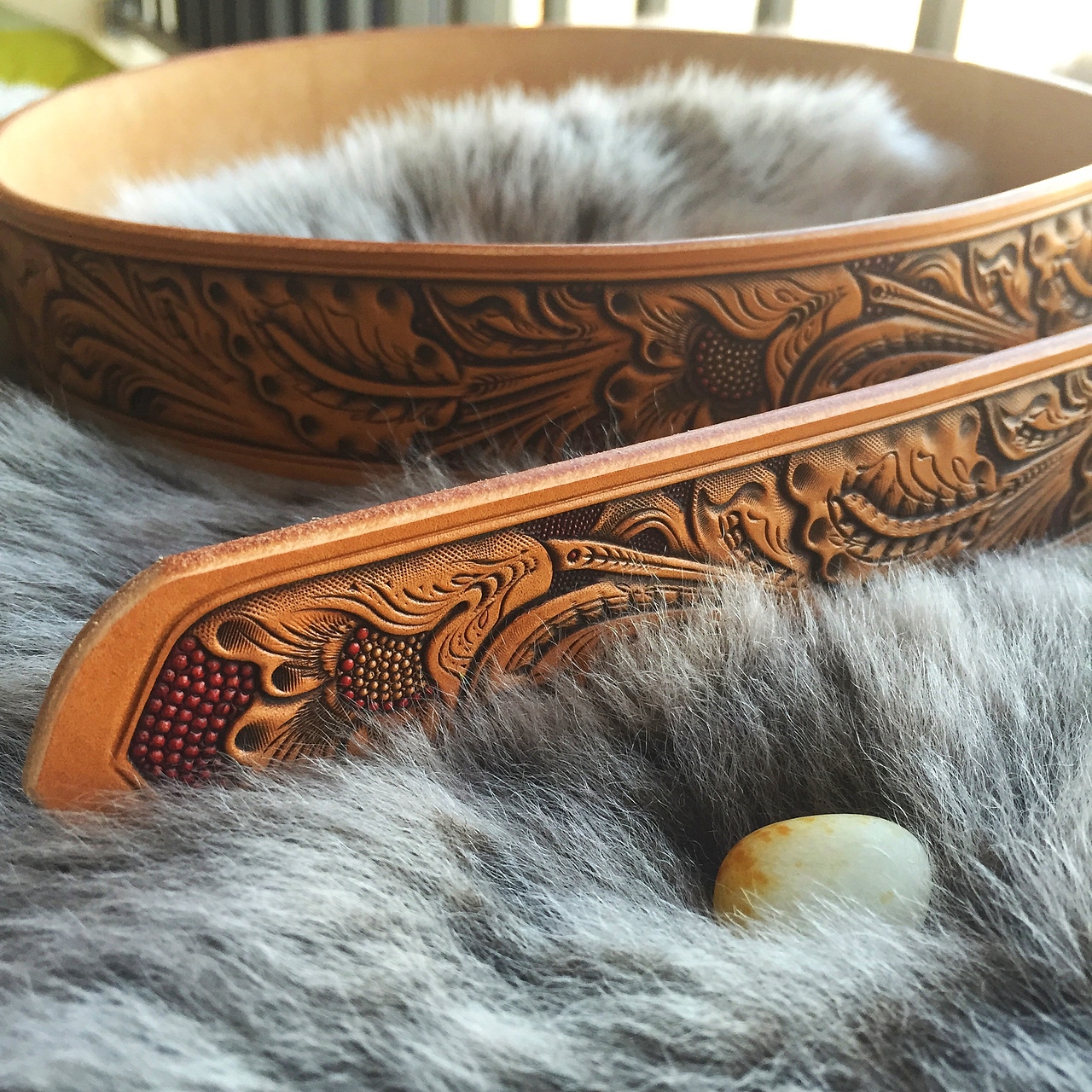 纯手作唐草风格皮雕皮带